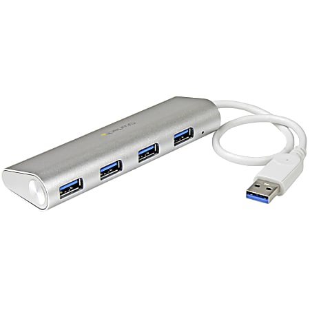 StarTech.com 4 Port Portable USB 3.0 Hub with Built-in Cable - Aluminum and Compact USB Hub