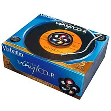 Verbatim® Digital Vinyl CD-R Recordable Media With Jewel Cases, 700MB/80 Minutes, Pack Of 5