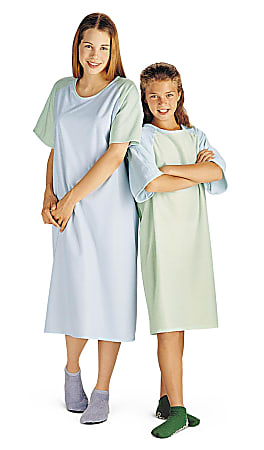 Medline Comfort-Knit Adolescent Patient Gowns, Teen, Blue/Mint, Pack Of 12