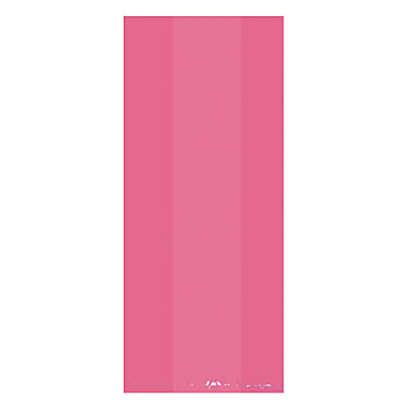 Amscan Small Plastic Treat Bags, 9-1/2”H x 4”W x 2-1/4”D, Bright Pink, Pack Of 125 Bags