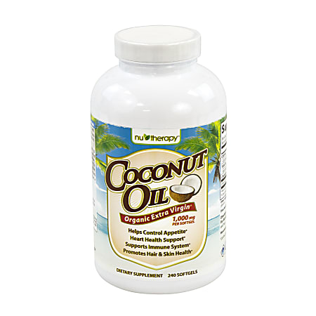 Nu Therapy Coconut Oil Organic Extra Virgin Softgels, 1,000 mg, Pack Of 240