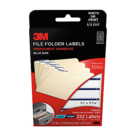 3M™ Permanent Inkjet/Laser Filing Labels, 2/3" x 3 7/16", Dark Blue/White, Pack Of 252