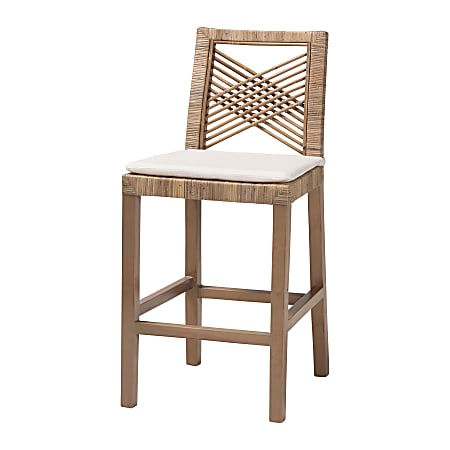 bali & pari Poltak Natural Kubu Rattan And Mahogany Wood Counter Stool, Kubu Gray/Rustic Taupe