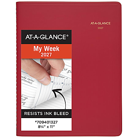 AT-A-GLANCE® 2027 Weekly Appointment Book Planner, Red, Large, 8 1/4" x 11"