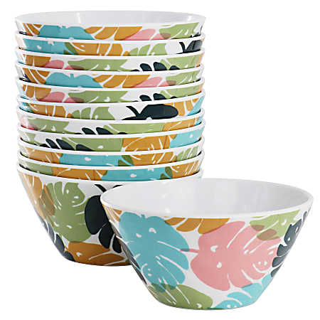Gibson Home Tropical Sway 12-Piece Melamine Bowl Set, 6”, Multicolor
