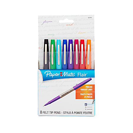 Paper Mate® Flair® Porous-Point Pens, Ultra Fine Point, 0.4 mm, White Barrel, Assorted Ink Colors, Pack Of 8 Pens