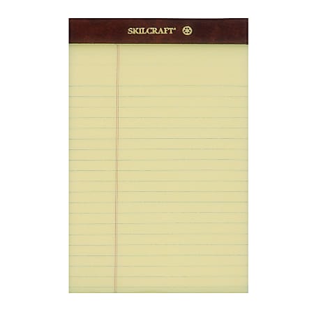 SKILCRAFT® 30% Recycled Perforated Writing Pads, 5" x 8", Yellow, Legal Ruled, Pack Of 12 (AbilityOne 7530-01-356-6726)