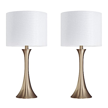 LumiSource Lenuxe Contemporary Table Lamps, 24-1/4”H, Gold & Off-White Shade/Gold Base, Set Of 2 Lamps