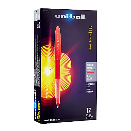 uni-ball® Gelstick™ Pens, Medium Point, 0.7 mm, Red Barrel, Red Ink, Pack Of 12
