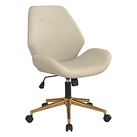 Office Star™ Reseda Ergonomic Faux Leather Mid-Back Office Chair, Cream/Gold