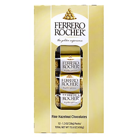 Ferrero Rocher Fine Hazelnut Chocolates, 1.3 Oz, Pack Of 12 Chocolates