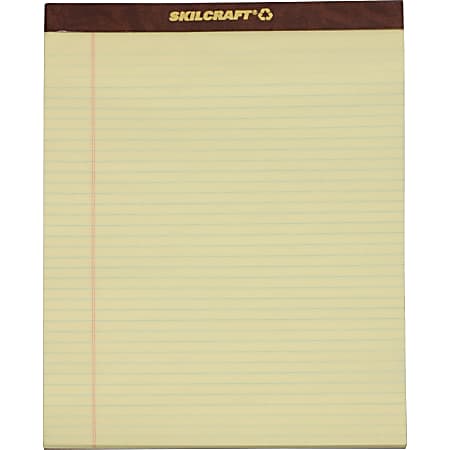 SKILCRAFT® 30% Recycled Perforated Writing Pads, 8 1/2" x 11", Yellow, Legal Ruled, Pack Of 12 (AbilityOne 7530-01-356-6727)
