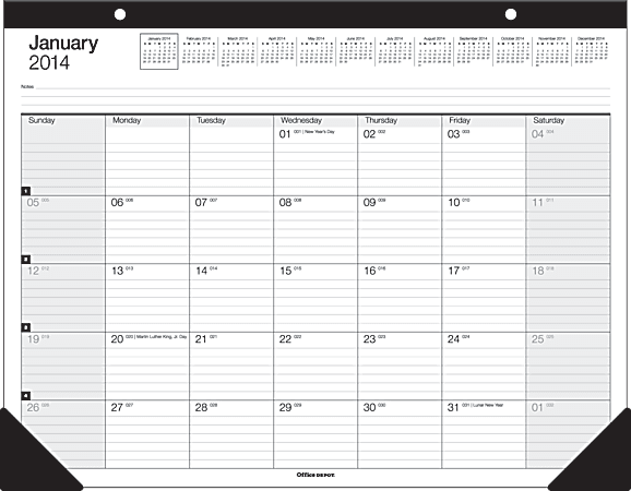 Office Depot® Brand 30% Recycled Desk Pad Calendar, 22" x 17", January-December 2014