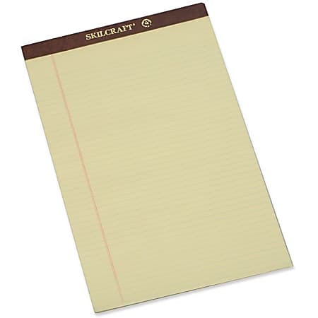 SKILCRAFT® 30% Recycled Perforated Writing Pads, 8 1/2" x 14", Yellow, Legal Ruled, Pack Of 12 (AbilityOne 7530-01-209-6526)