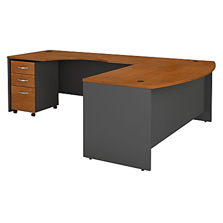 Bush Business Furniture Components 72W Bow Front L Shaped Desk With 72W Left Handed Return And 3 Drawer Mobile File Cabinet, Natural Cherry, Premium Installation