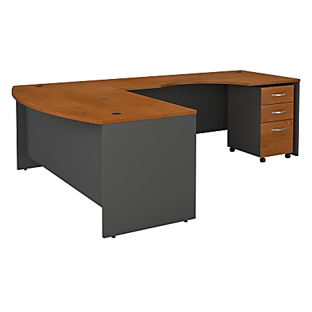 Bush Business Furniture Components 72W Bow Front L Shaped Desk With 72W Right Handed Return And 3 Drawer Mobile File Cabinet, Natural Cherry, Premium Installation