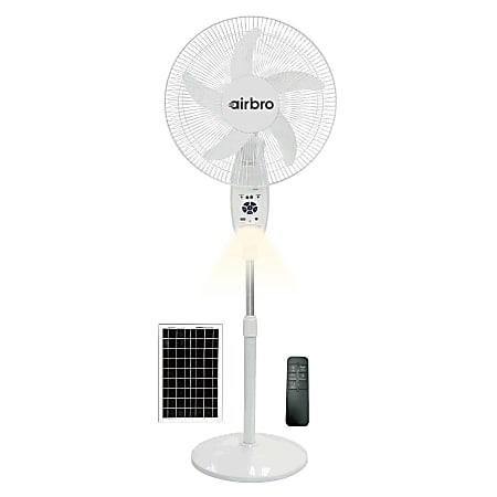 airbro™ FSA-18 9-Speed Indoor/Outdoor Rechargeable Floor Standing Fan with Solar Charging and LED Night-Light, 18-In., White