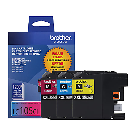 Brother® LC105 High-Yield Cyan, Magenta, Yellow Ink Cartridges, Pack Of 3, LC1053PKS