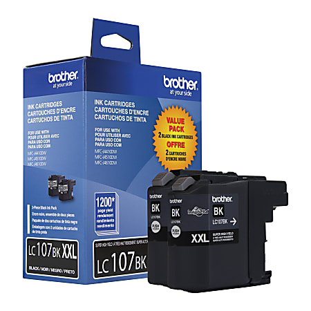 Brother® LC107 Black High-Yield Ink Cartridges, Pack Of 2, LC107BK