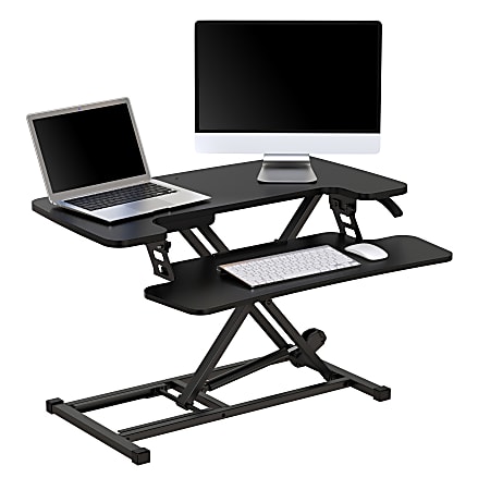 Realspace® P10 Pneumatic Standing Desk Riser Converter With Keyboard Tray, 20"H x 31-1/2"W x 25"D, Black