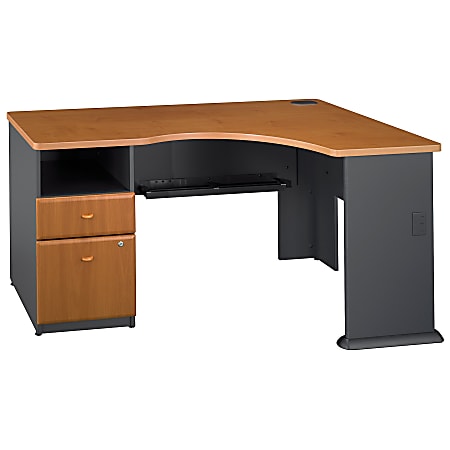 Bush Business Furniture Office Advantage 60W Corner Desk With Drawers, Natural Cherry, Premium Installation