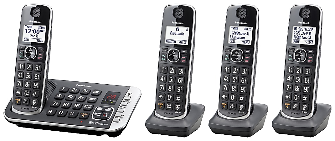 Panasonic® Link2Cell Bluetooth® DECT 6.0 Expandable Cordless Phone System With Digital Answering System, KX-TGE674B