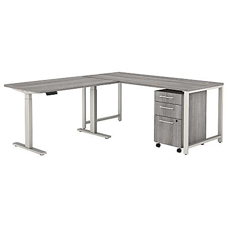 Bush Business Furniture 400 Series 72"W L-Shaped Adjustable Desk With Storage, Platinum Gray, Standard Delivery