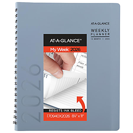AT-A-GLANCE® Contemporary 2026 Weekly Monthly Planner, Drizzle, Large, 8 1/4" x 11"