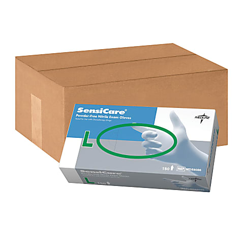 SensiCare Powder-Free Nitrile Exam Gloves, Large, Blue, Box Of 150, Case Of 10 Boxes