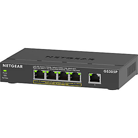 Netgear GS305P Ethernet Switch - 5 Ports - Gigabit Ethernet - 2 Layer Supported - 66.78 W Power Consumption - GS305P300NAS