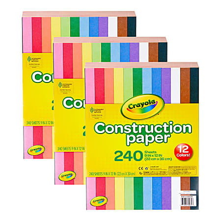 Crayola Construction Paper, 9" x 12", Assorted Colors, 240 Sheets Per Pack, Bundle Of 3 Packs