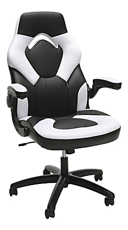 OFM Essentials Racing-Style Bonded Leather Gaming Chair, White/Black