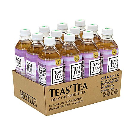 Teas' Tea Organic Pomegranate Blueberry Green Tea, 16.9 Oz, Carton Of 12