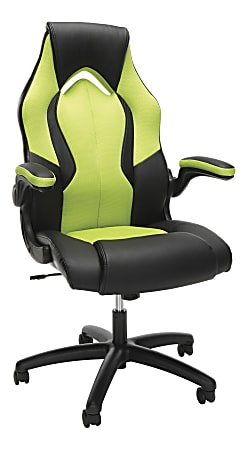 OFM Essentials Racing-Style Bonded Leather Gaming Chair, Green/Black