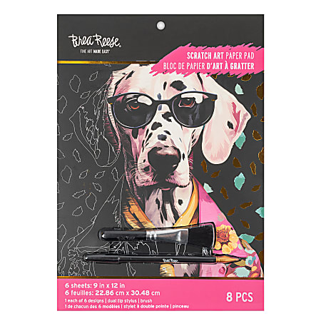Brea Reese® Scratch Art Paper Pad Kit, 9” x 12”, Pet Fashion Portraits