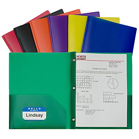 C-Line 2-Pocket Poly Folders With Prongs, Letter Size, Assorted Colors, Pack Of 36 Folders