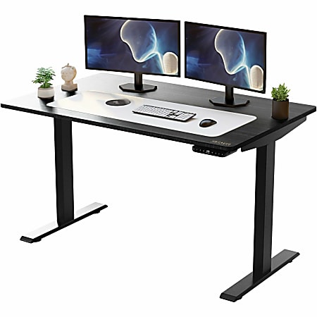 Rise Up Electric Standing Desk 60x30 Black Bamboo Desktop Dual Motors Adjustable Height Black Frame 26 51.6 with memory Office Depot