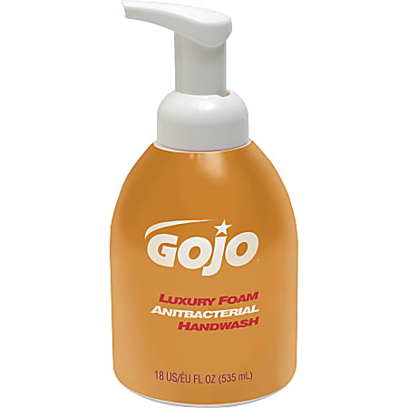 GOJO® Luxury Foam Antibacterial Hand Wash Soap, Orange Blossom Scent, 18.09 Oz, Carton of 4 Pump Bottle Dispensers