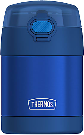 Thermos™ FUNtainer 10 Oz Stainless Steel Food Jar With Snack Top And Spoon, 5-9/16”H x 3-1/2”W x 3-3/4”D, Blue