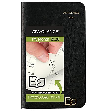 AT-A-GLANCE® 2026-2027 Recycled Two Year Monthly Planner, Black, Pocket, 3 1/2" x 6"