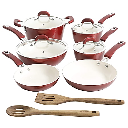 Kenmore Arlington 12 Piece Ceramic Non Stick Cookware Set Red