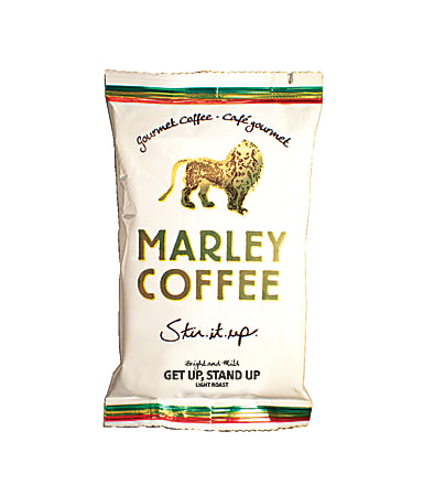 Marley Coffee Get Up, Stand Up Light Roast Organic Ground Coffee Fractional Packs, 2.5 Oz., Case Of 18