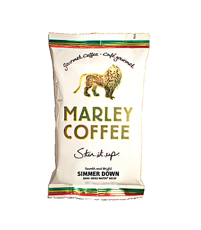 Marley Coffee Simmer Down Swiss Water® Decaf Organic Ground Coffee Fractional Packs, 2.5 Oz., Case Of 18
