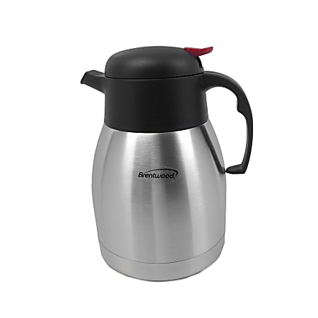 Brentwood 1.5-Liter Vacuum Stainless Steel Coffee Pot, 9”H x 6-1/4”W x 6-1/4”D, Silver