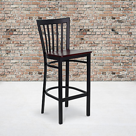 Flash Furniture Wood/Metal Restaurant Barstool With School House Back, Mahogany/Black