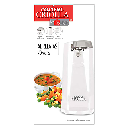 Cocina Criolla Electric Can Opener With Magnetic Lid Holder, White