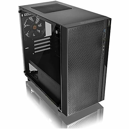 Thermaltake Versa H18 TG Computer Case - Micro Tower - Black, Blue - Tempered Glass, SPCC - 4 x Bay - 1 x 4.72" x Fan(s) Installed - 0 - Micro ATX, Mini ITX Motherboard Supported - 5 x Fan(s) Supported