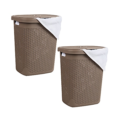 Mind Reader 50L Slim Laundry Hamper Clothes Basket with Lid, 21"H x 13-3/4"W x 17-33/20"L, Tan, Set of 2