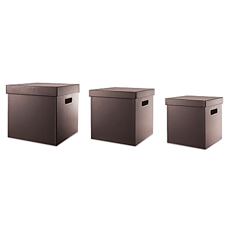 Office Depot® Brand Organizer Storage Boxes, Brown, Set Of 3 (Small 14" x 14" x 14 1/2", Medium 15 3/4" x 15 3/4" x 15 3/4", Large 17 3/10" x 17 3/10" x 17")