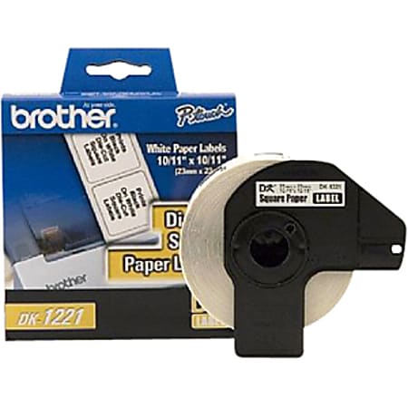 Brother DK1221 Square Paper Labels, 2480105, 15/16" x 15/16", White, Roll Of 1,000